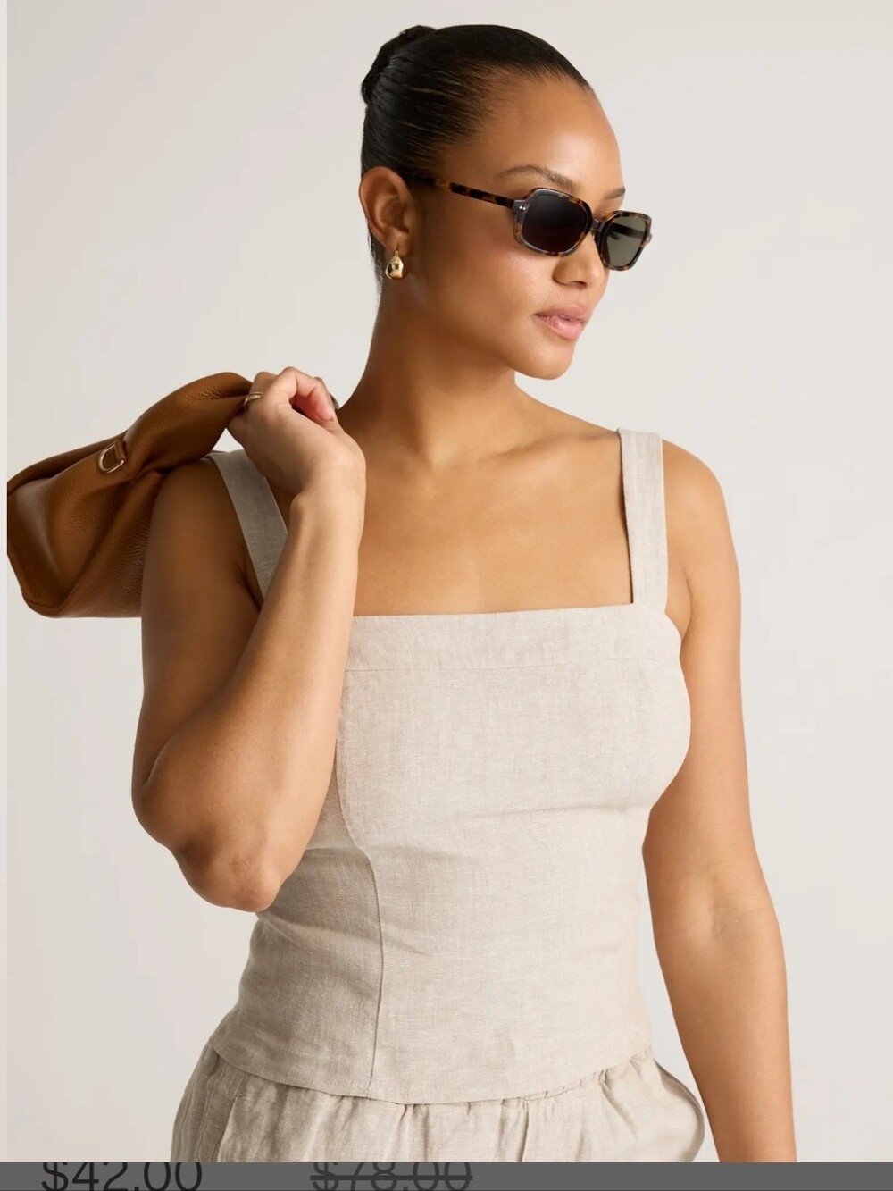 Quince Women 100% European Linen Fitted Tank Flax Sleeveless Top XS Square Neck